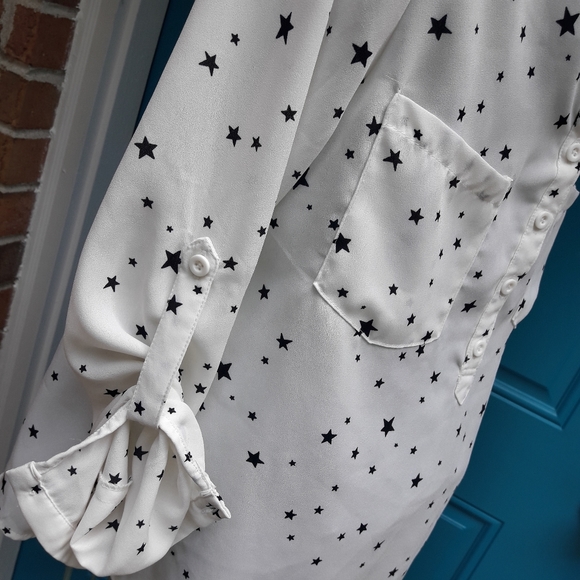 Star Shirt Long Sleeves 3/4 Length Holders Double Pockets Buttons Stars - Picture 2 of 11